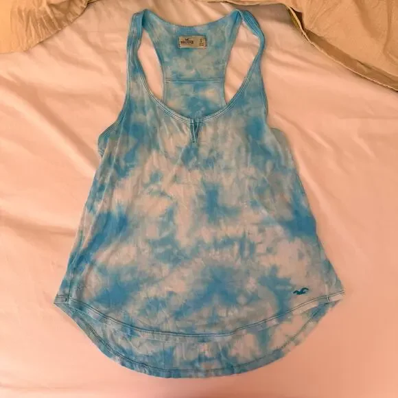 Hollister Blue Tie-Dye Racerback Tank Top | Size Small | Lightweight Summer Top - Picture 2 of 8